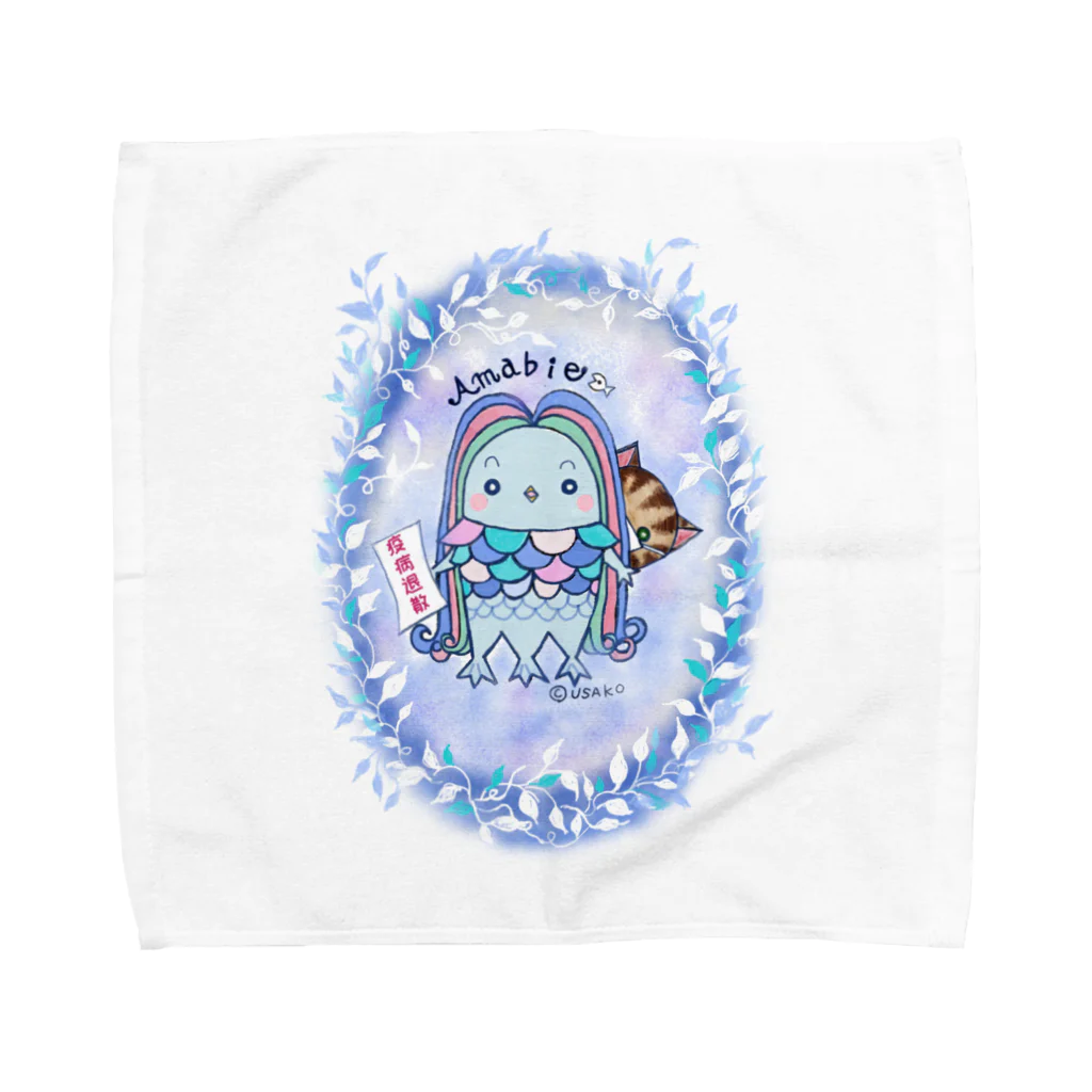 もりのうさこ＠6/1〜高円寺イココチさんにてポストカード展ののほほんアマビエちゃん Towel Handkerchief