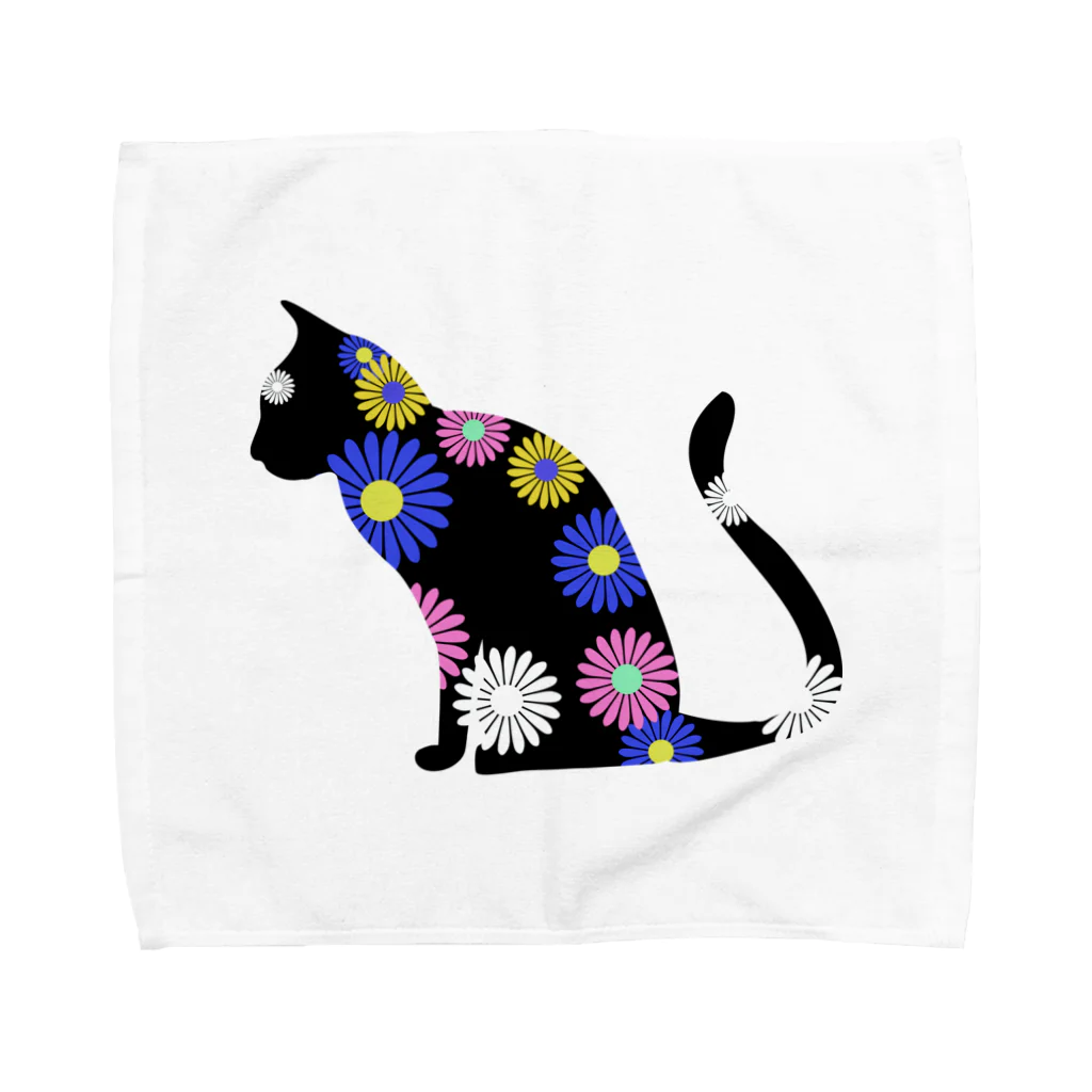 chicodeza by suzuriの花柄シルエット猫 Towel Handkerchief