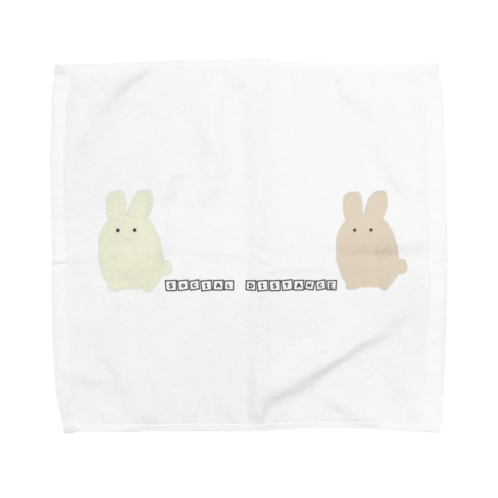 なでしこ@デザインの黄と茶のうさぎ～Socialdistance～ Towel Handkerchief