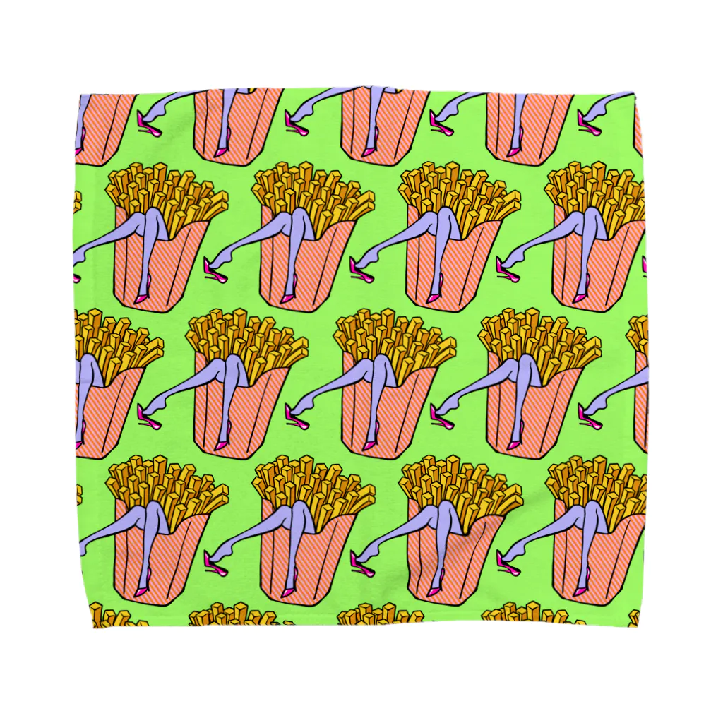 Mieko_Kawasakiの魅惑のフライドポテト🍟　GULTY PLEASURE FRENCH FRIES GREEN Towel Handkerchief