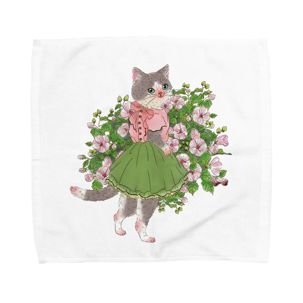 いしかわめぐみの猫と芙蓉 Towel Handkerchief