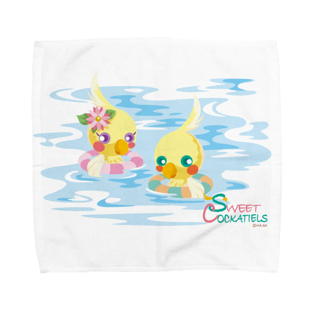 ma-sa's LaboratoryのSweet Cockatiels／浮き輪で海水浴 Towel Handkerchief