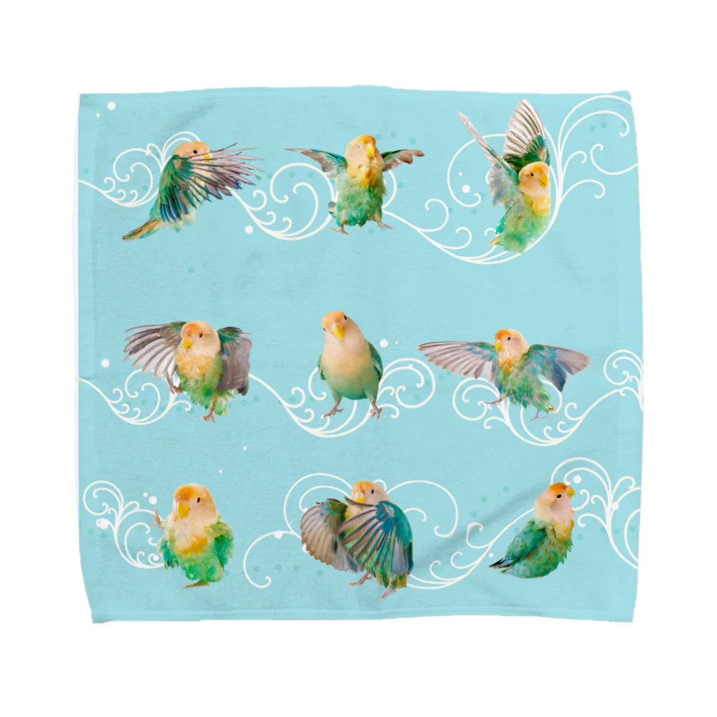 tokyoShioriのコザクラインコ水浴び連続模様・水色 Towel Handkerchief