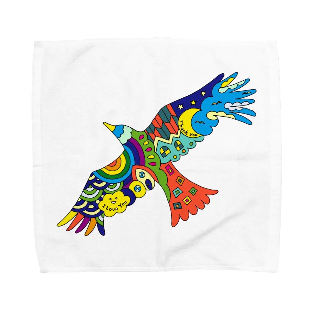 KANAT  LAMHITAの虹色の飛ぶ鳥 タオルハンカチ