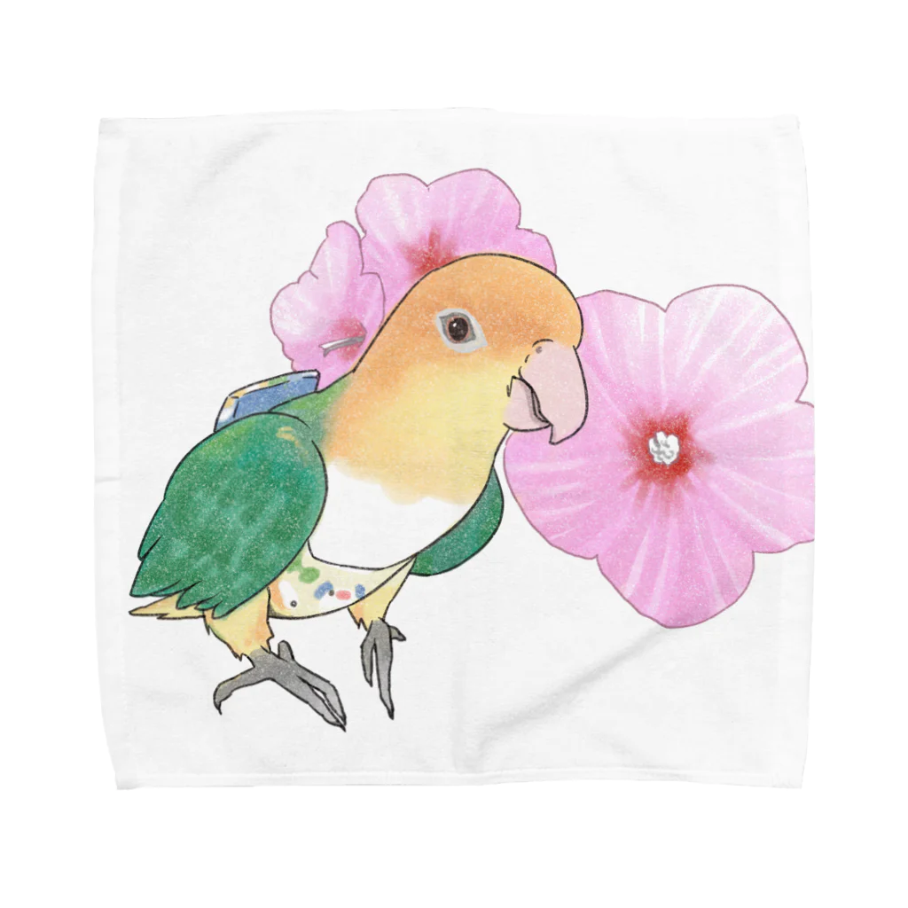 まめるりはことりのお花とシロハラインコちゃん【まめるりはことり】 Towel Handkerchief