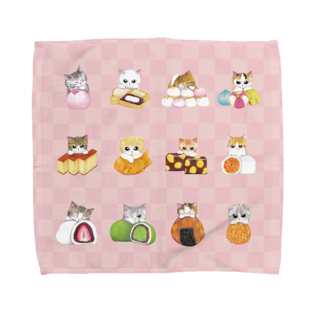 Natsumi Otsukaの和菓子な猫のハンカチ Towel Handkerchief