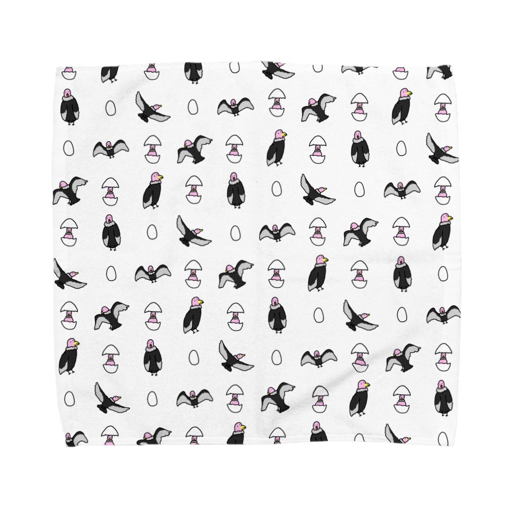 ゆるいイラストのアイテム - イラストレーターハセガワのコンドルとタマゴとヒナ Towel Handkerchief