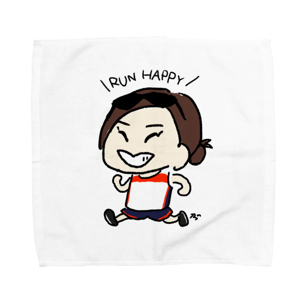 shimo部SUZURIofficialのRUN HAPPYタオルハンカチ Towel Handkerchief
