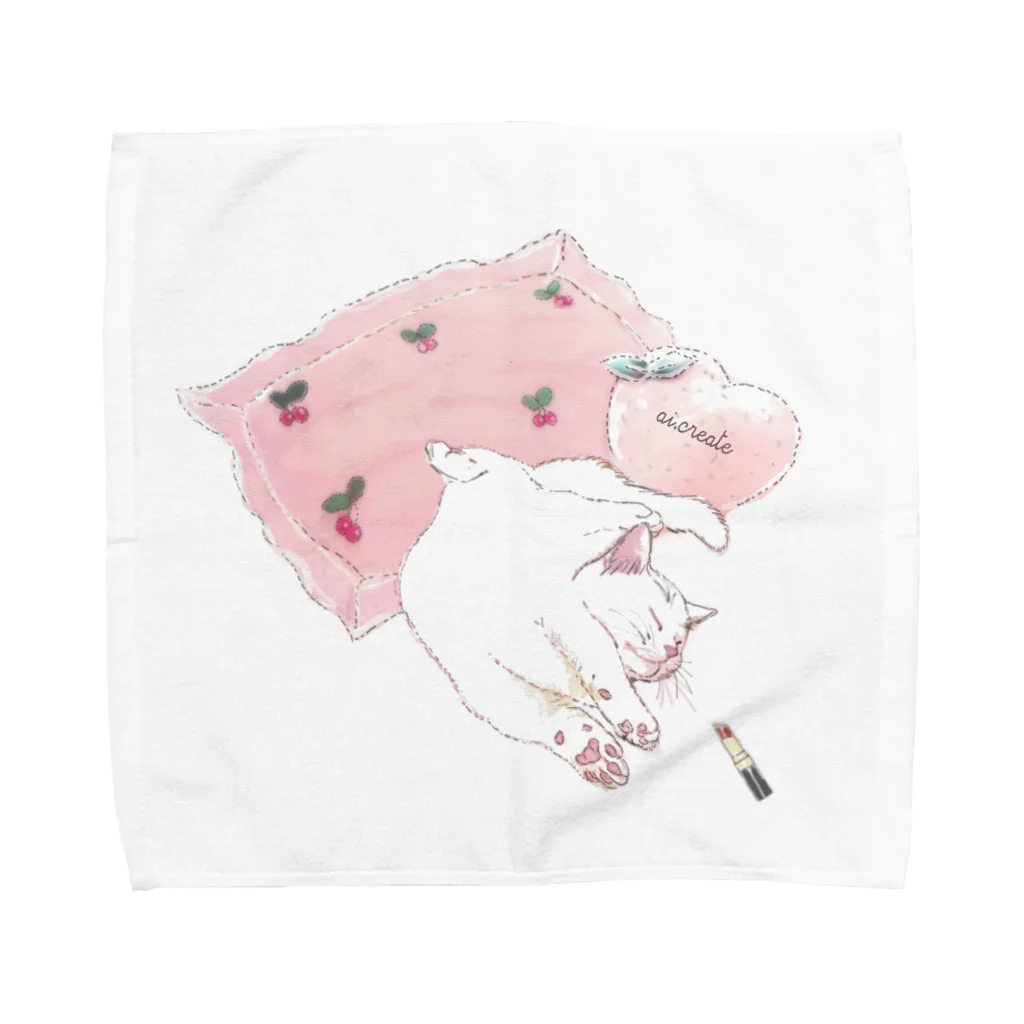 似顔絵婚姻届/スマホDIY婚姻届~ai.create~のおねむｚｚｚ白猫ちゃん♡ Towel Handkerchief