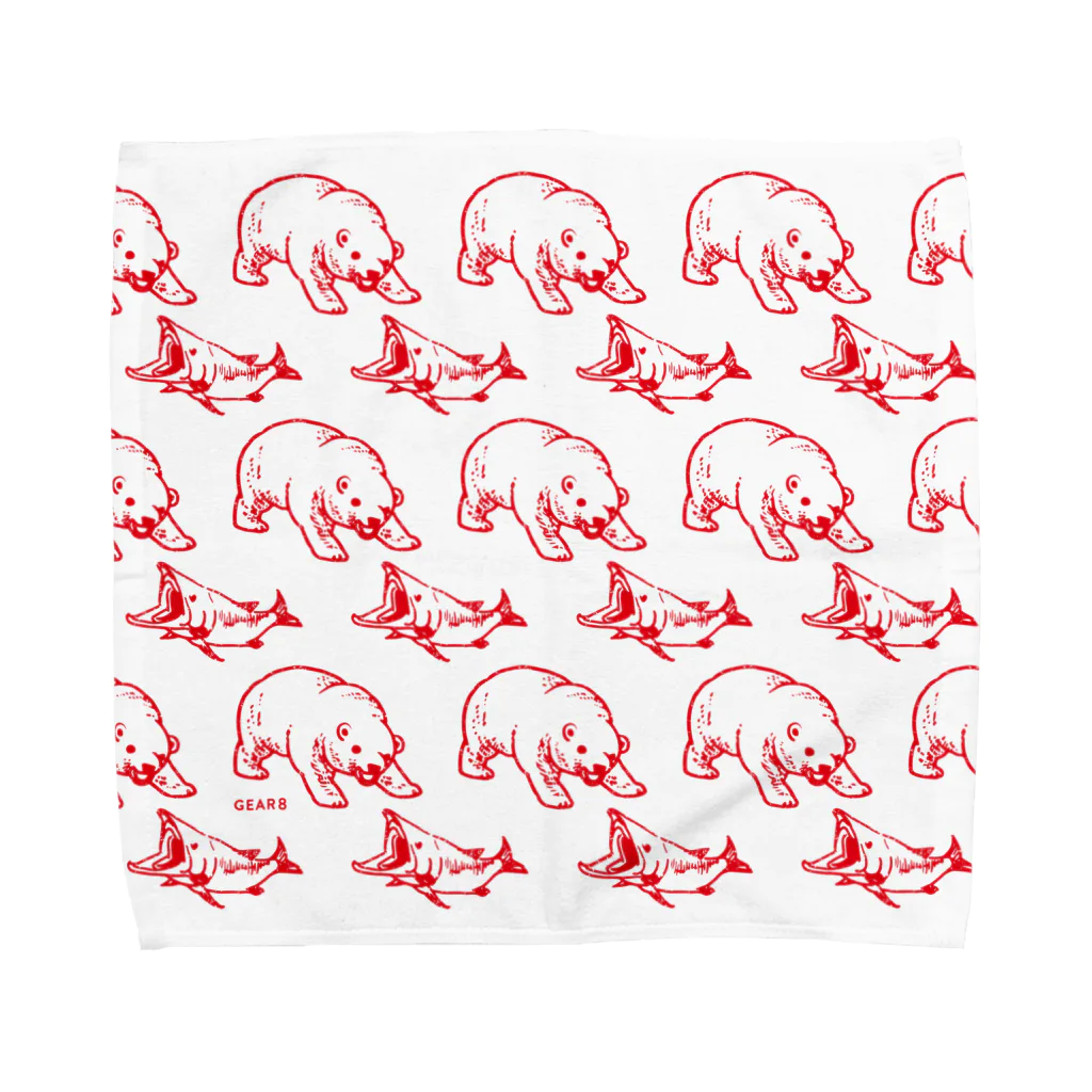 GEAR8のクマシャケモノグラムred Towel Handkerchief