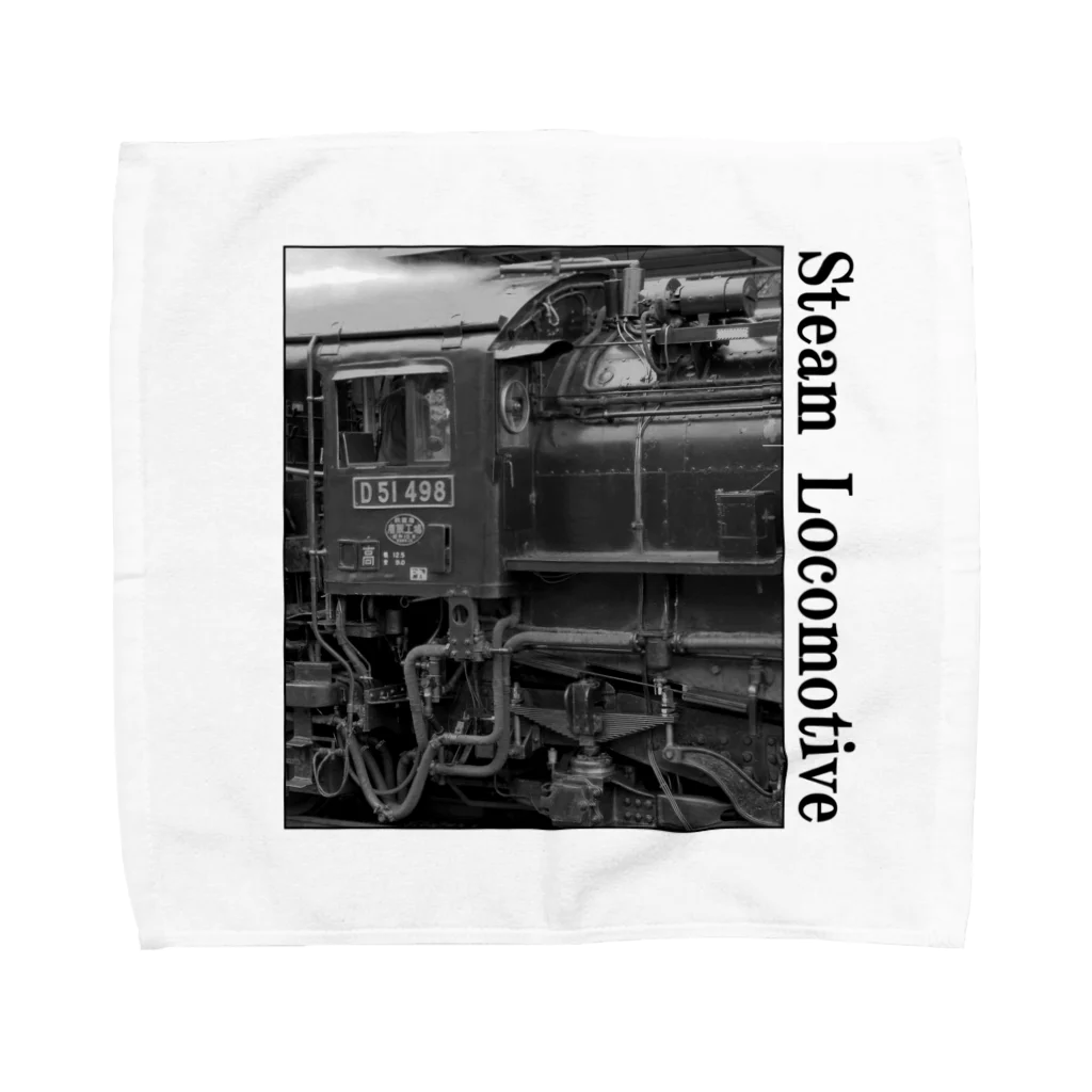 ヴィンテージ鉄道写真グッズの店のD51498 運転席周辺 黒いレタリング （モノクロフォト） Towel Handkerchief