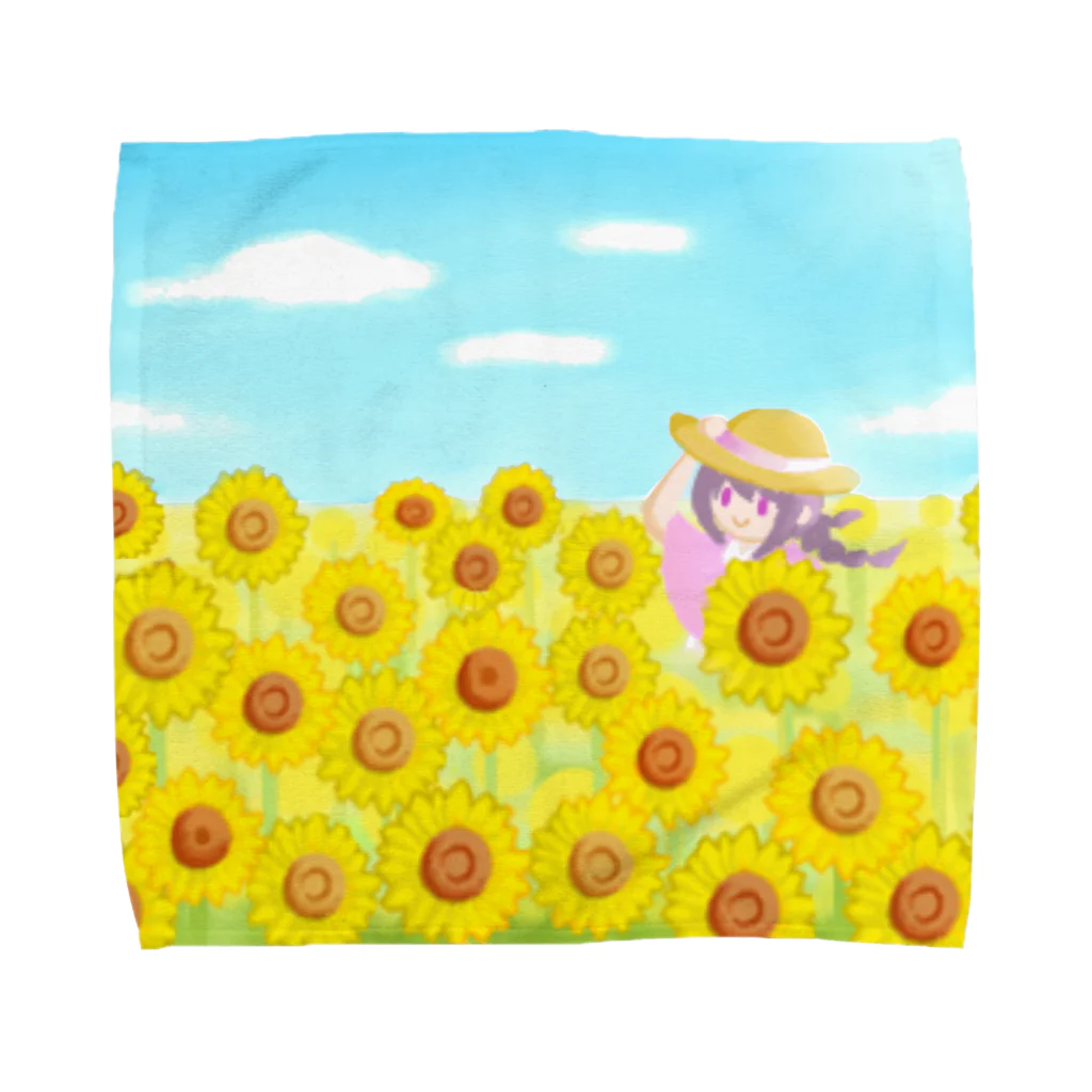 ひじりやノエルのひまわり畑の女の子【風景】 Towel Handkerchief