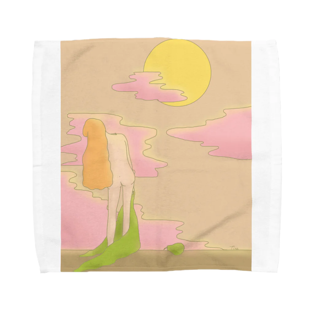 Tina’s storeのOrange hair girl with moonlight. Towel Handkerchief