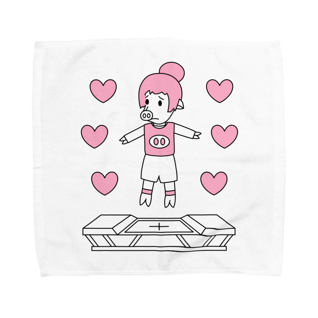 豚人イラストのパンダ武島のピッグトランポリン（ピンク） Towel Handkerchief