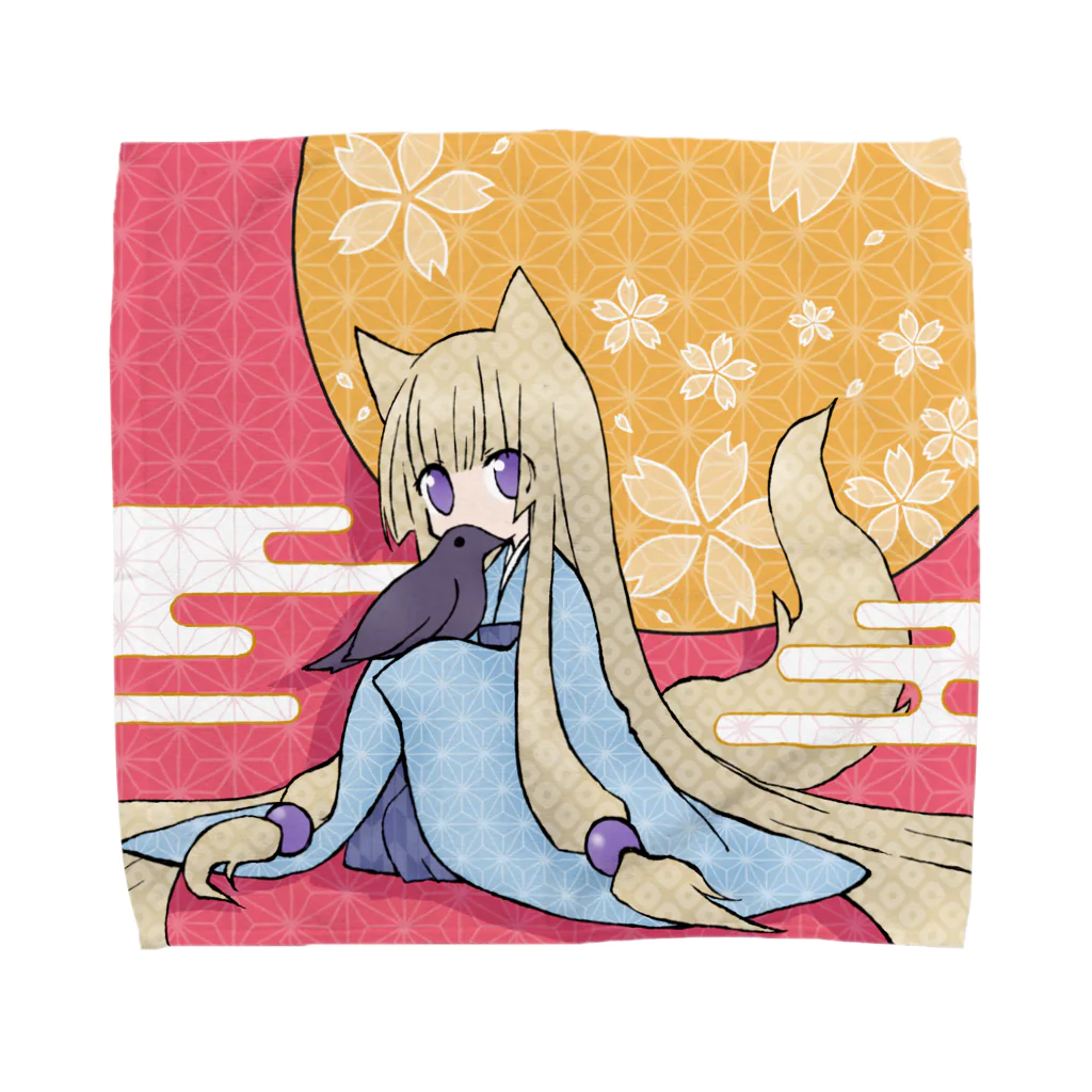 しのの花と烏とみみしっぽ Towel Handkerchief