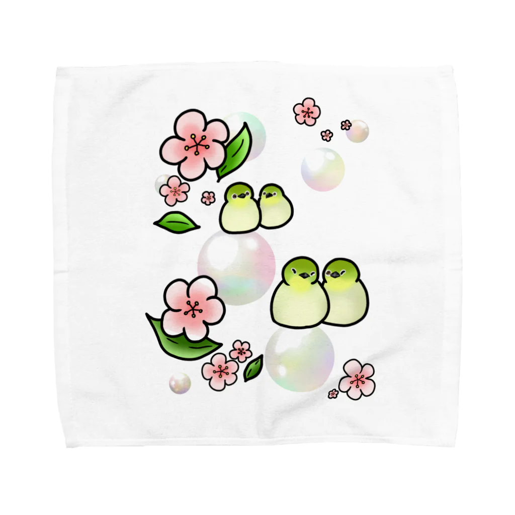 Lily bird（リリーバード）のほわほわメジロ梅 Towel Handkerchief