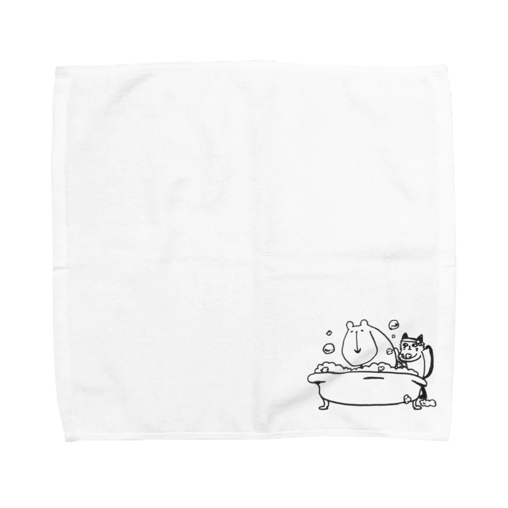 ウンコーヒーのクマの入浴介助をするネコ Towel Handkerchief