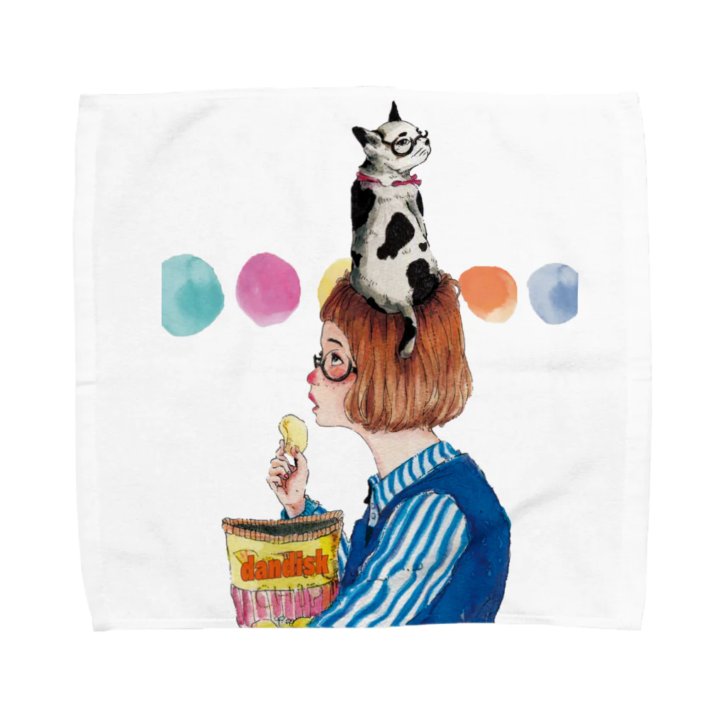 Danの牛猫と少女 Towel Handkerchief