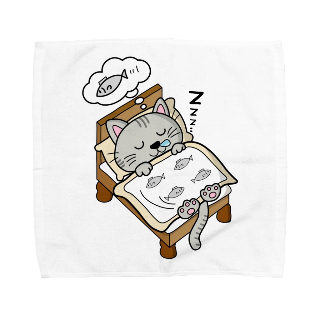 ベッドで寝る猫 アメショ男の子 Towel Handkerchief By 茶々の猫グッズ Chacha35s Suzuri