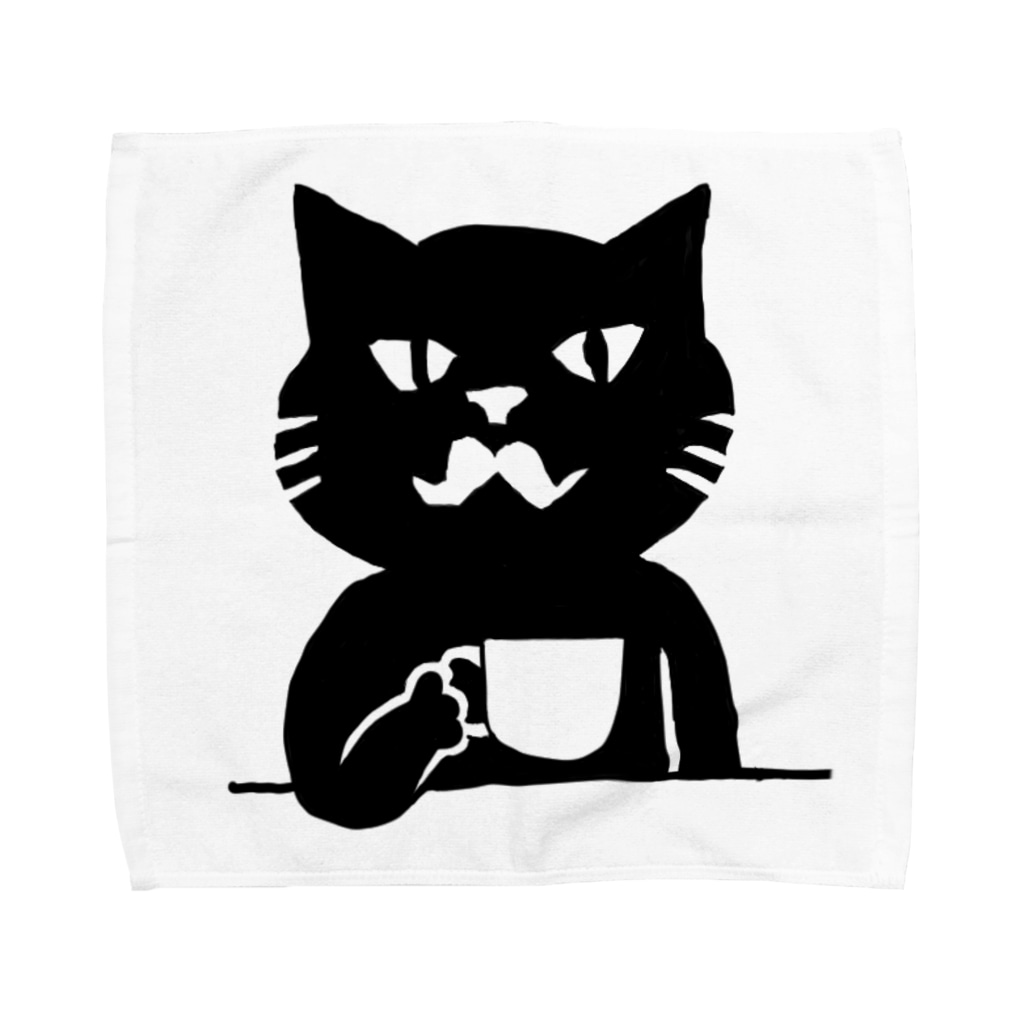 Blanc.P(ぶらんぴー)の店の喫茶・髭猫ロゴ② Towel Handkerchief