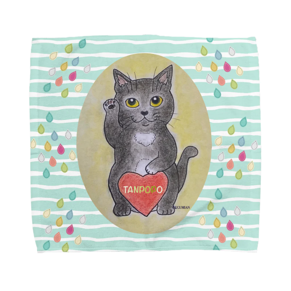 studio-egumianの猫のぽぽちゃんラッキーキャット Towel Handkerchief