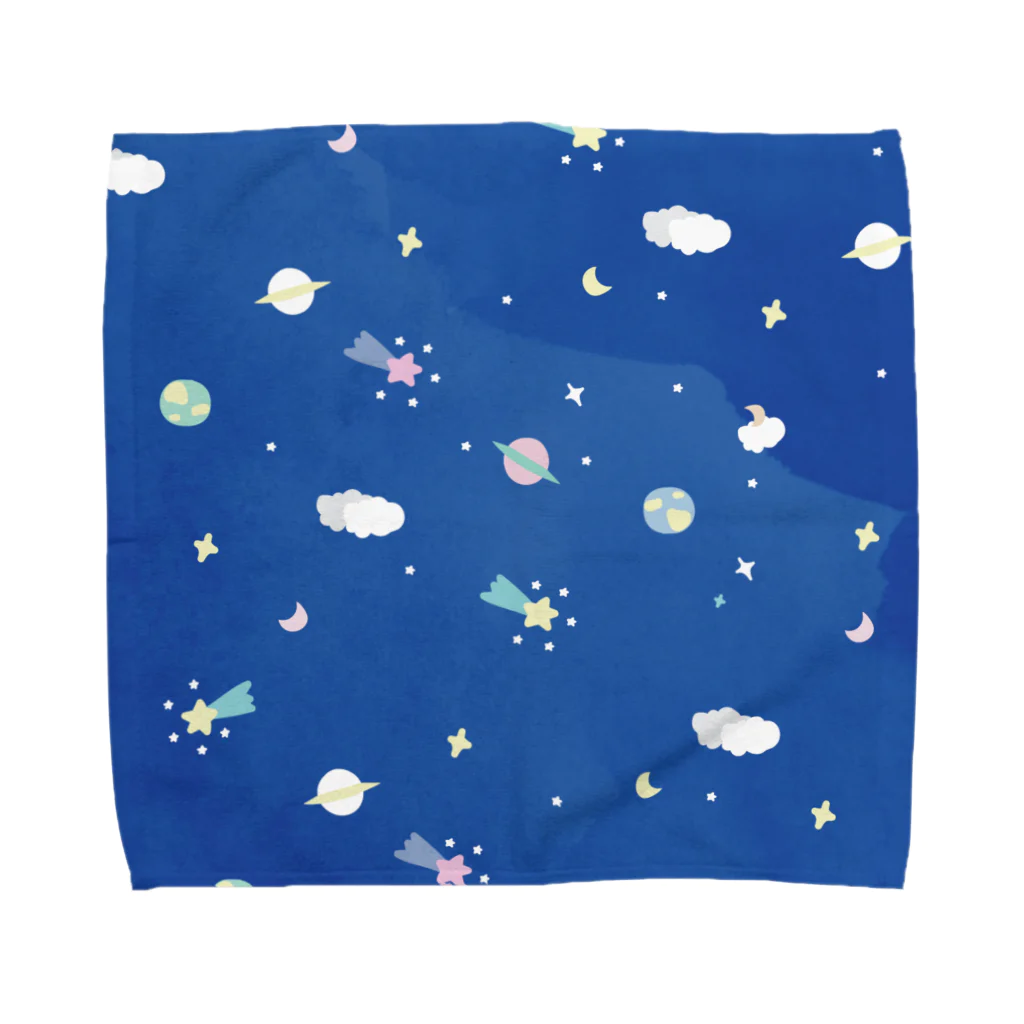 papiko くまさんの宇宙柄　星屑ロンリネス　ブルー Towel Handkerchief