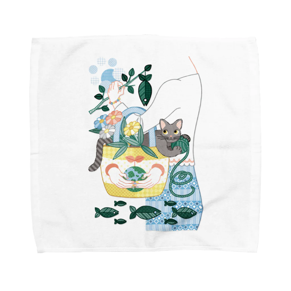 ねことりむし★CAT BIRD INSECTのＮ・ＥＣＯＢＡＧ Towel Handkerchief