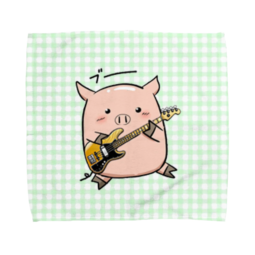気ままな雑貨屋さんの豚：ギター/緑　＠気ままな雑貨屋さんらんず タオルハンカチ