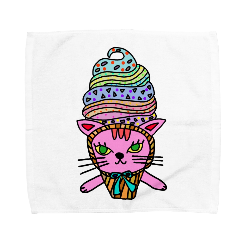 CREAMY YODAのソフトクリームピンクネコ Towel Handkerchief