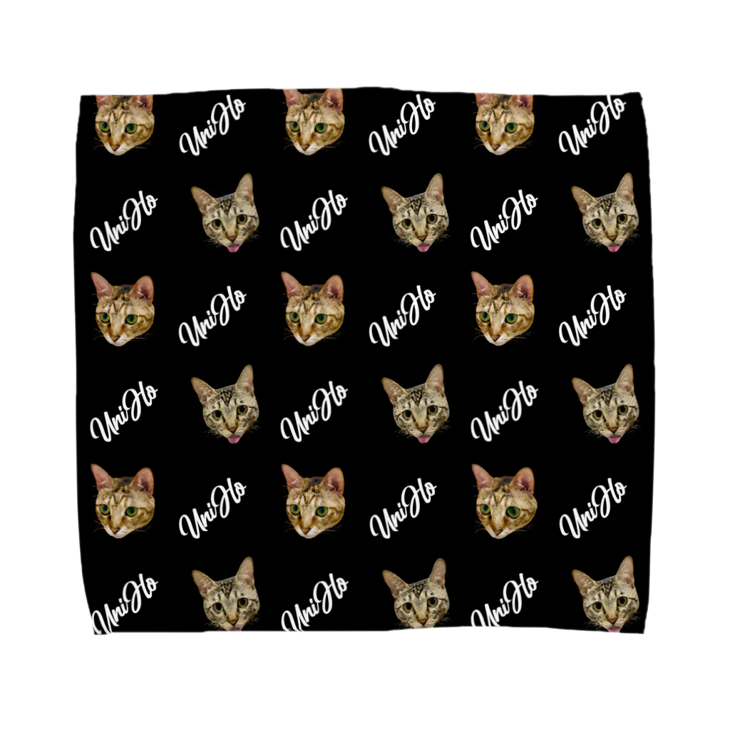 UniHo(うにほ)／愛猫 ネコグッズのUniHo 猫ズ総柄 ブラック Towel Handkerchief