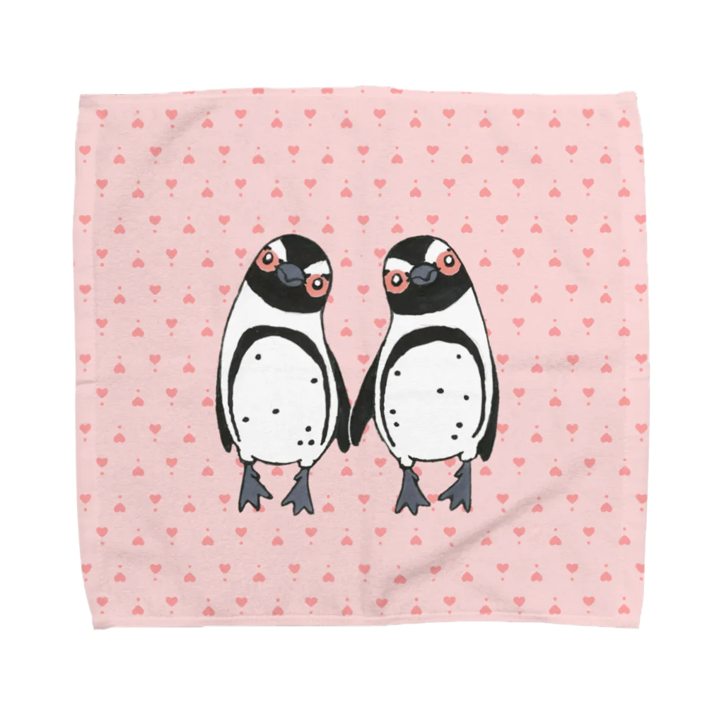 penguininkoの手繋ぎケープペンギンのカップル🐧❤️🐧 pinkversion タオルハンカチ