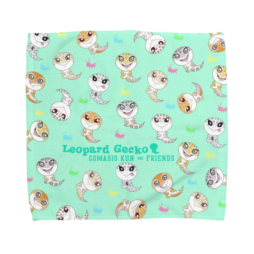 Zipply × Hachucliのおすわりレオパラダイス(グリーン) Towel Handkerchief