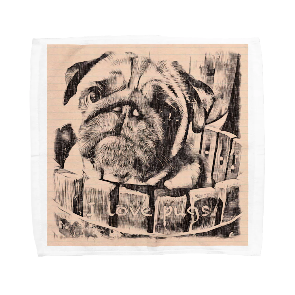 ミリオンダラー・ドッグ（million dollar dog）のパグTYPE-A（I love pugs） Towel Handkerchief