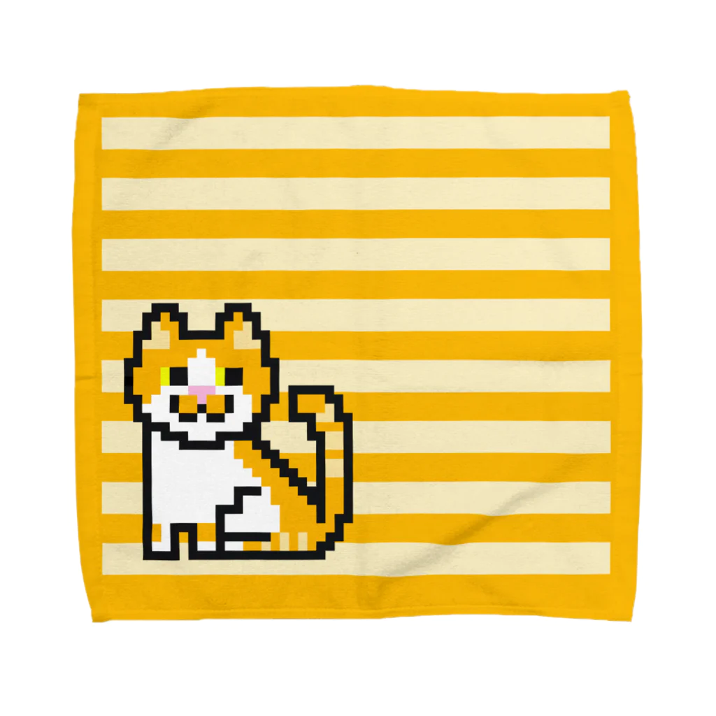 ねころぽん【ドット】のドット絵　茶白猫 タオルハンカチ