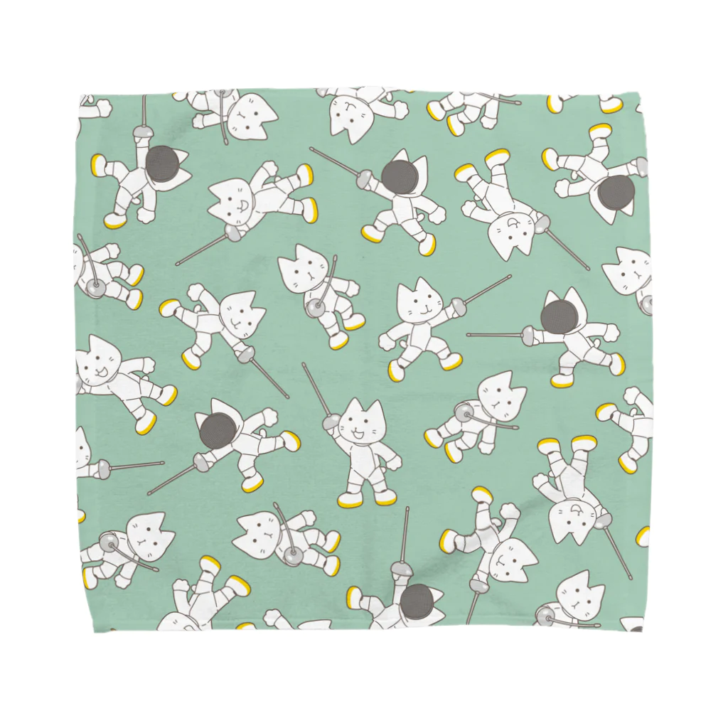 ヤマダネコ屋　suzuri支店のフェンシング ヤマダネコ（緑色） Towel Handkerchief