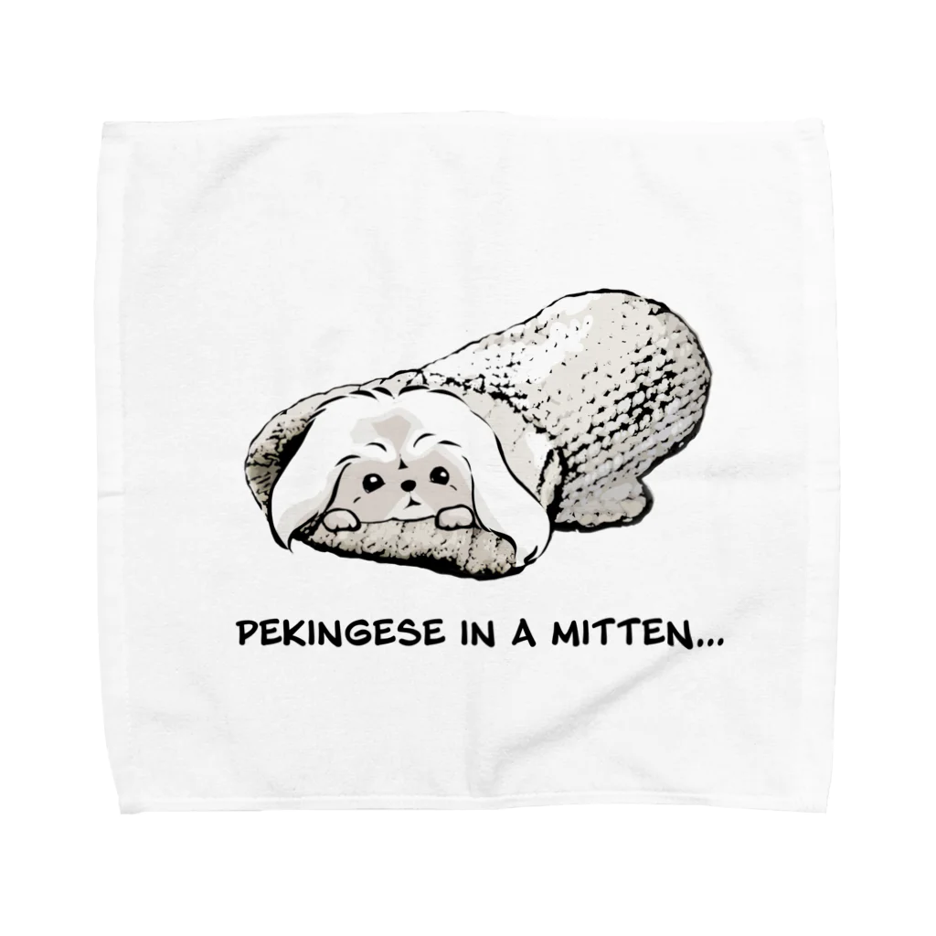 犬グッズの店しえるぶるーのミトンに入ったペキニーズ(ホワイト) Towel Handkerchief