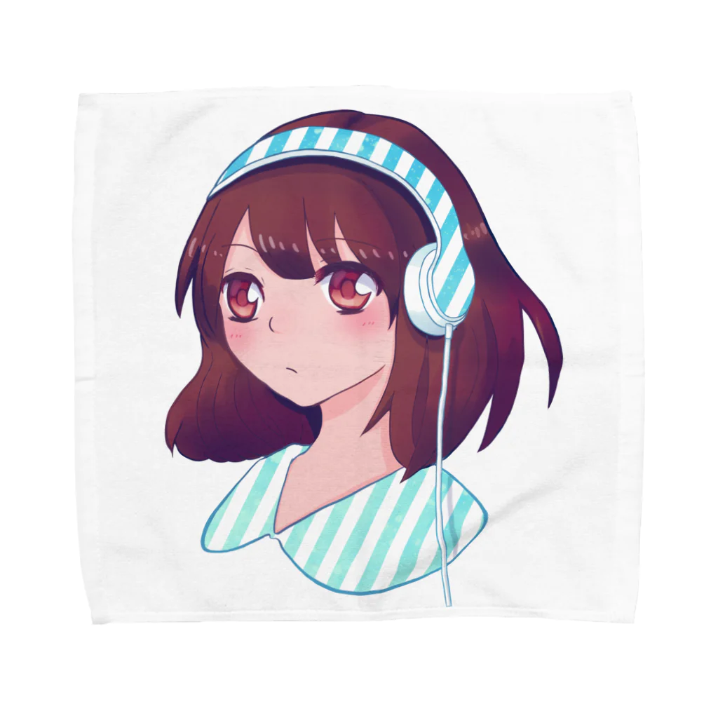 もふもふのイヤフォン少女とストライプ Towel Handkerchief