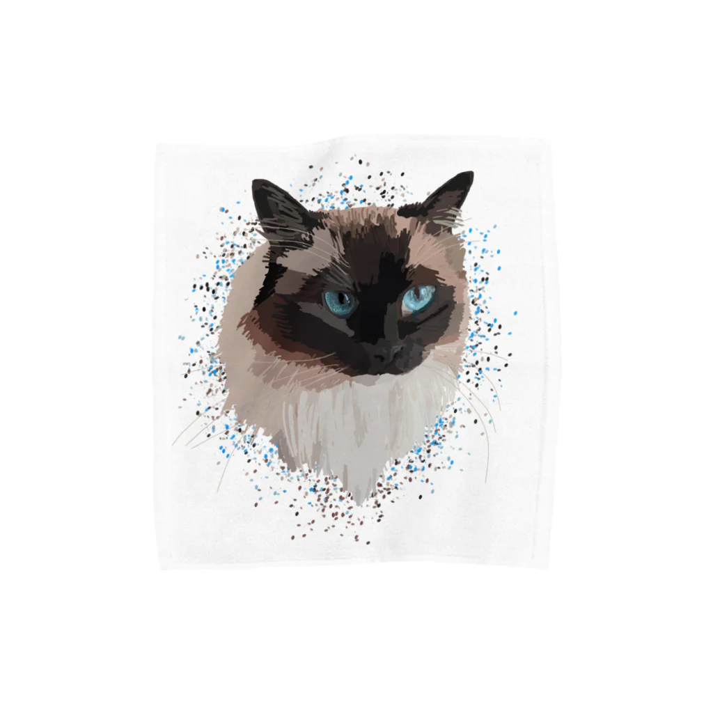 小鳥と映画館の青い瞳のネコちゃん ラグドール Towel Handkerchief
