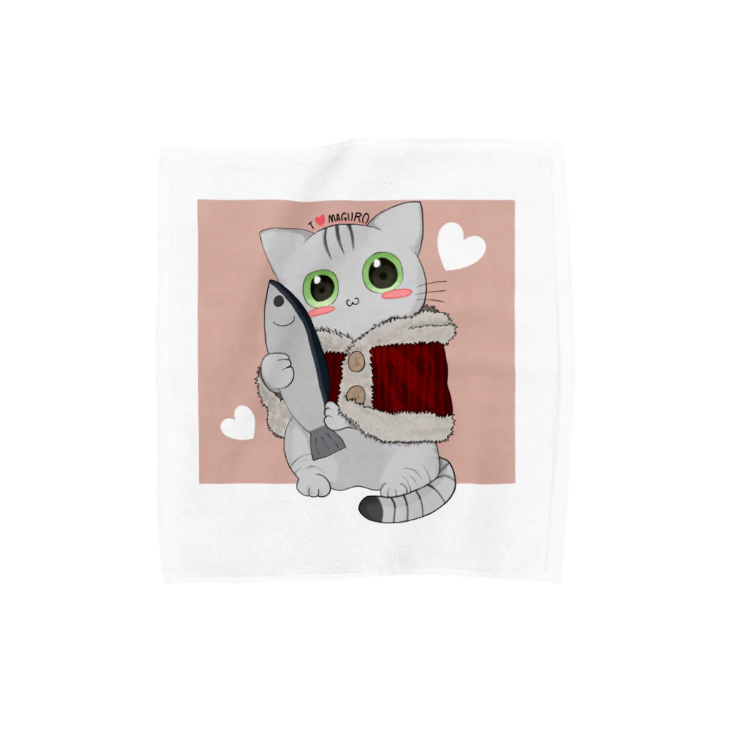 ねこほうチャンネル公式グッズの冬マグロマロちゃん Towel Handkerchief