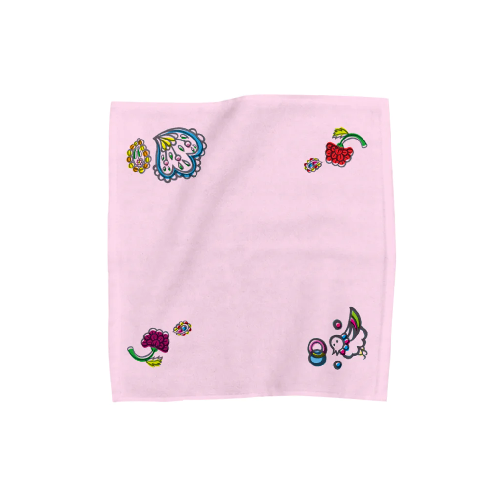 tatai タタイの楽園の住人(トリ)なタオルハンカチ・Mサイズ・ピンク Towel Handkerchief