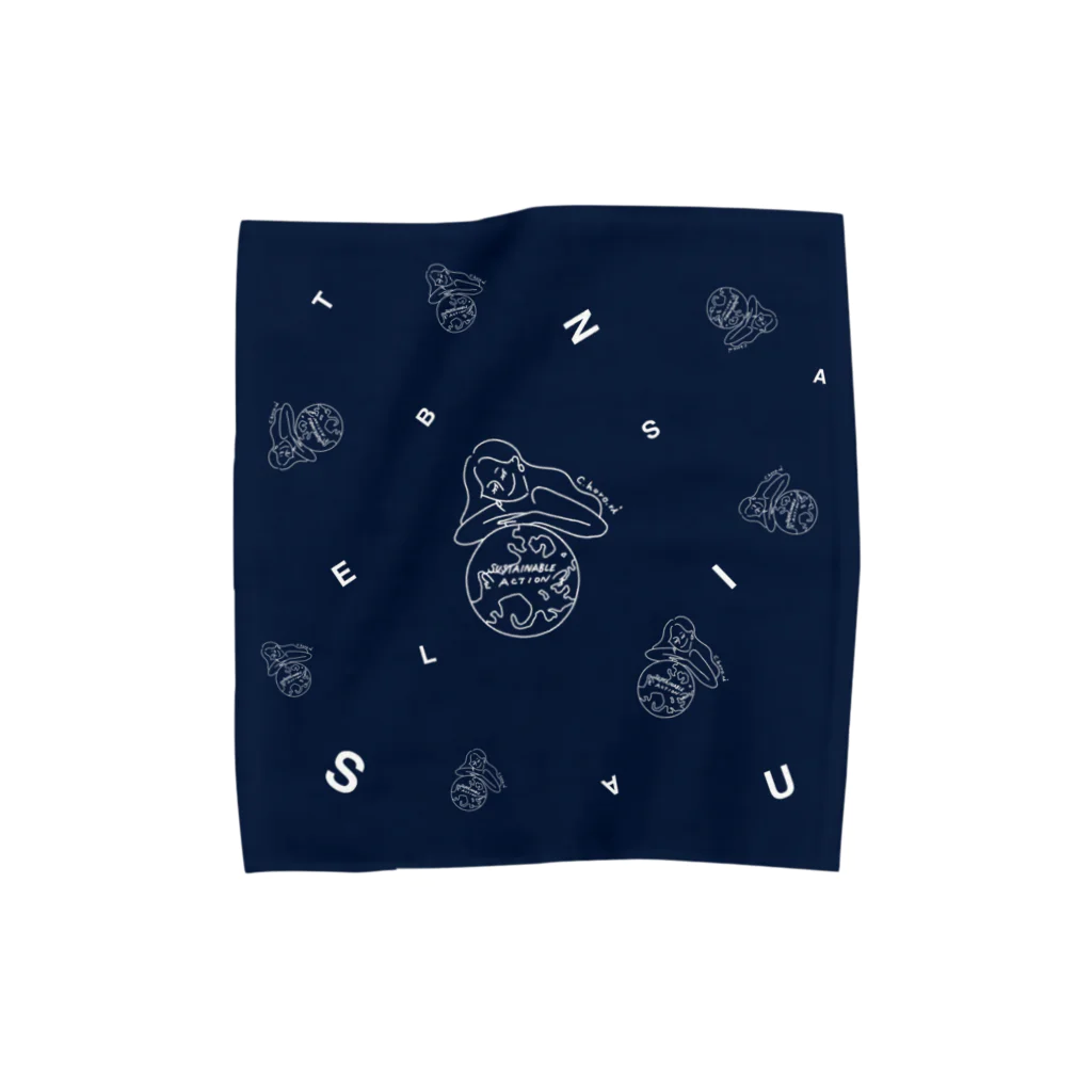 C.horo_ri illustrations SHOPのSUSTAINABULハンカチ(ネイビー) Towel Handkerchief