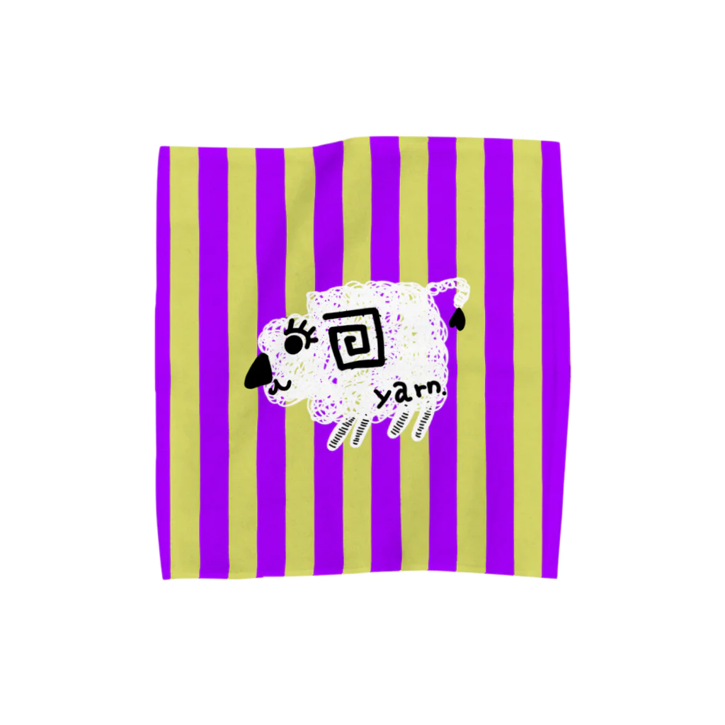 usa100の【白】紫黄色ストライプ羊 タオルハンカチ