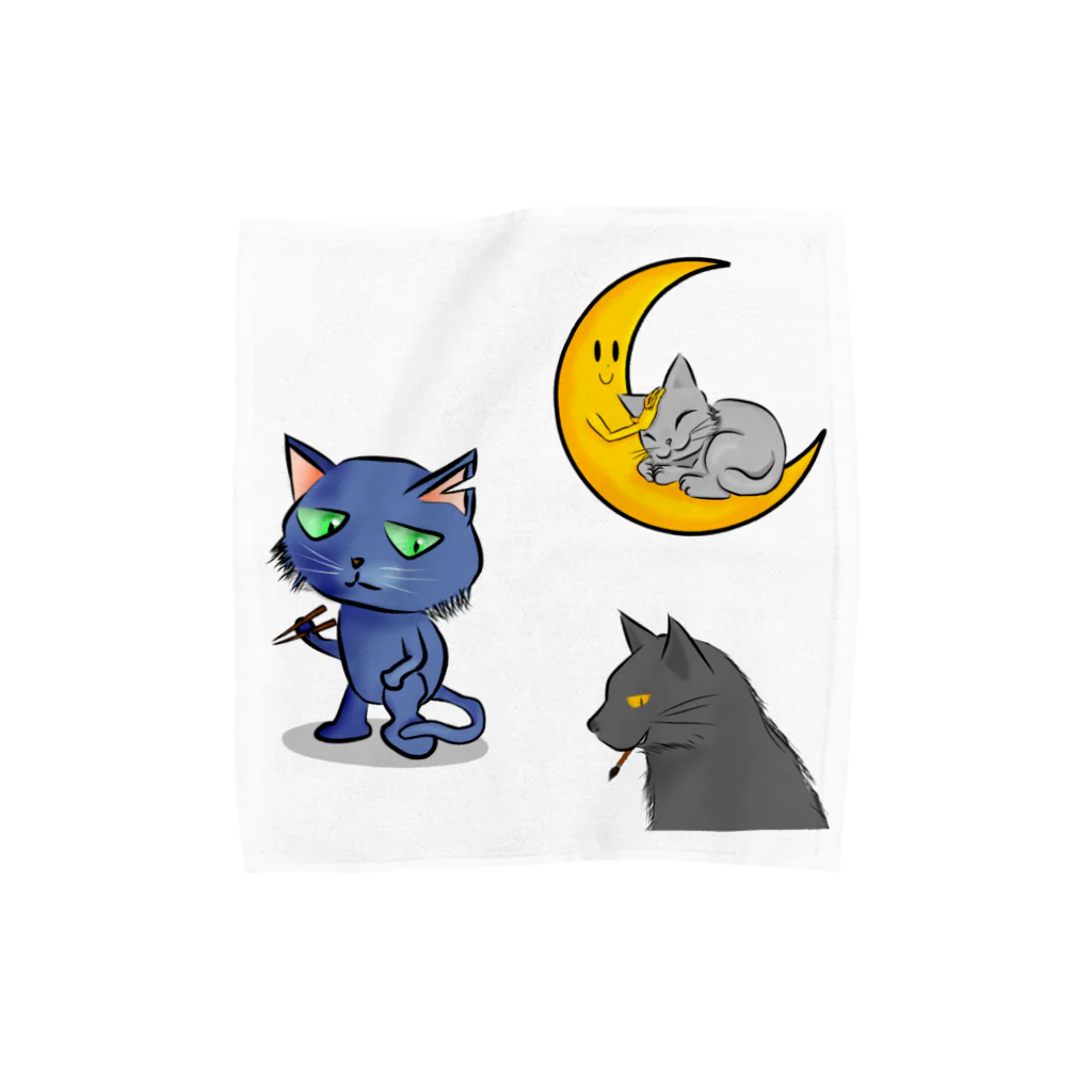 Daoji's Flagの箸猫、筆猫、おやすみ猫 タオルハンカチ