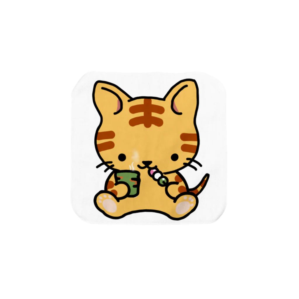 oui-nのお店のお団子食べるトラ猫ちゃん タオルハンカチ