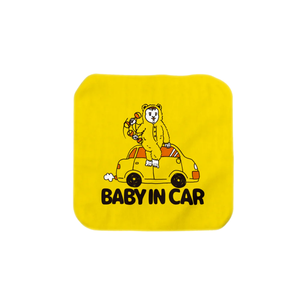 OKAMEのBABY IN CAR　イエロー Towel Handkerchief