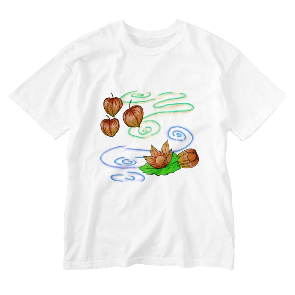 Lily bird（リリーバード）のホオズキ 水紋背景（和柄） Washed T-Shirt