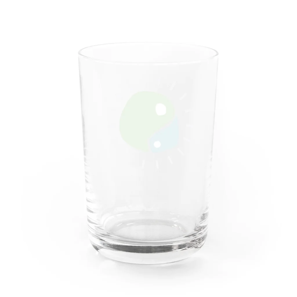 ジビエ屋のゆるマガタマ（水色×黄緑） Water Glass :back