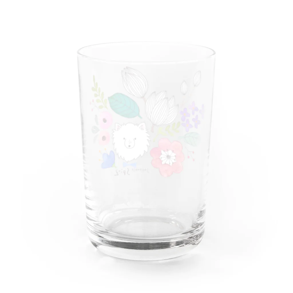 もくもくモクレンの日本スピッツデザインショップのスピッツとお花 Water Glass :back