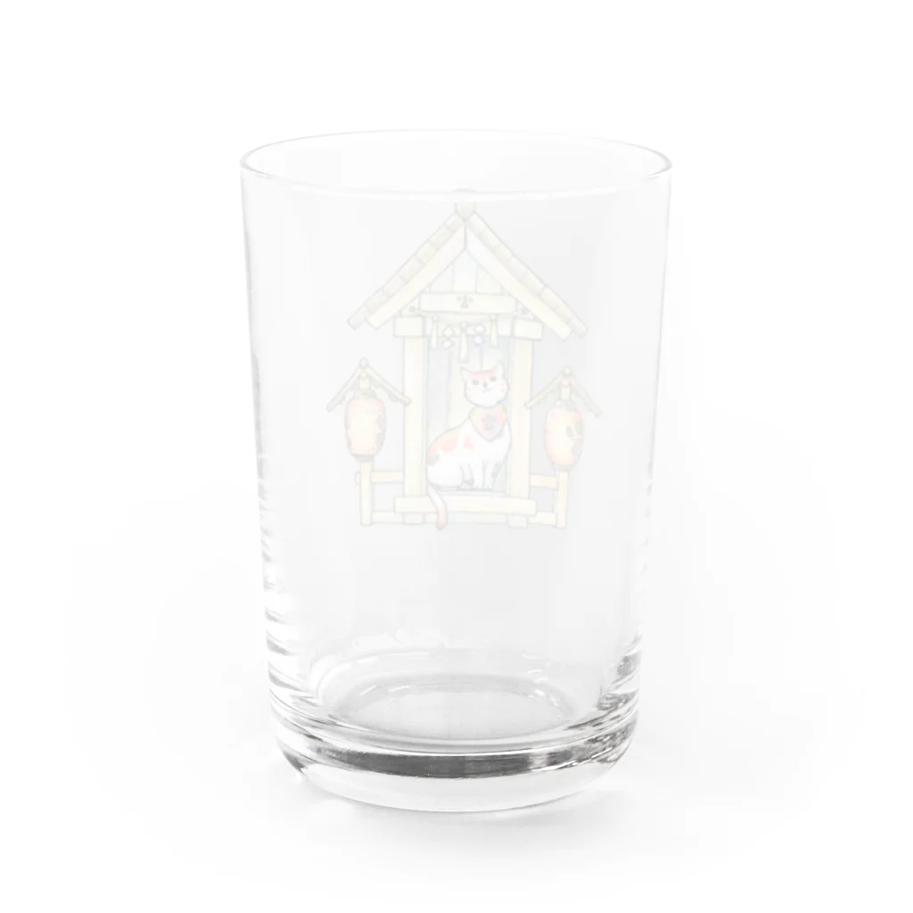 猫神神社の社と守り猫 Water Glass :back