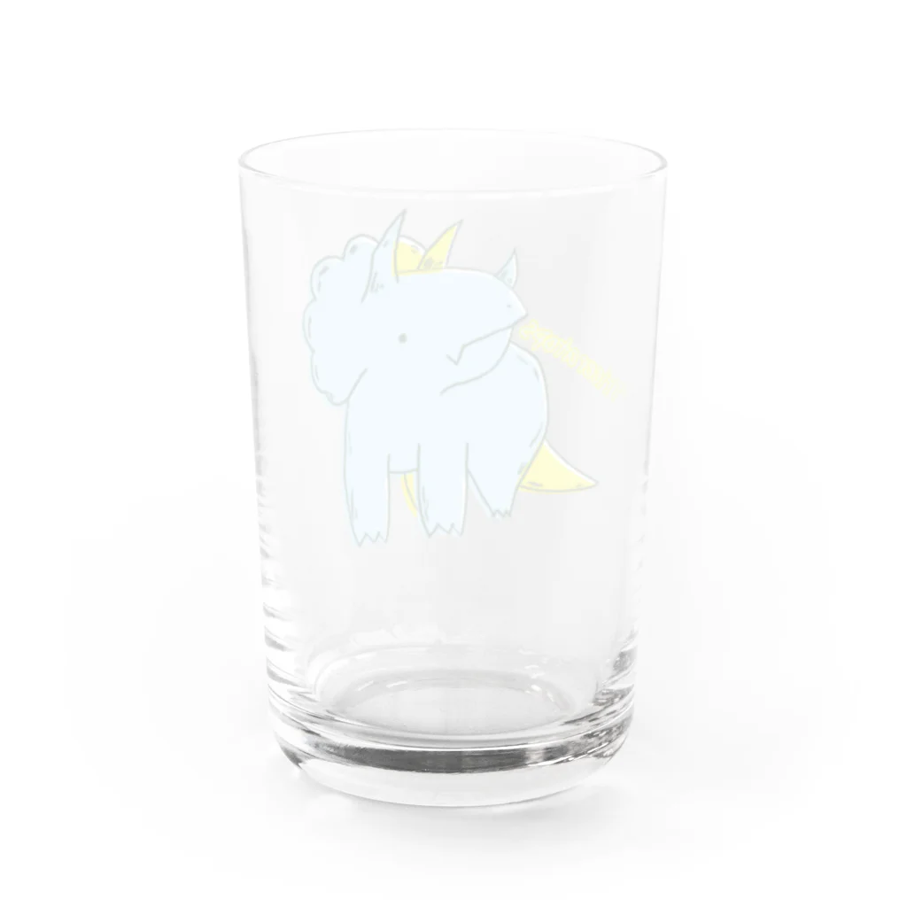 黒猫とカンパニュラのトリケラトプス好きのトリケラちゃんpopカラー Water Glass :back